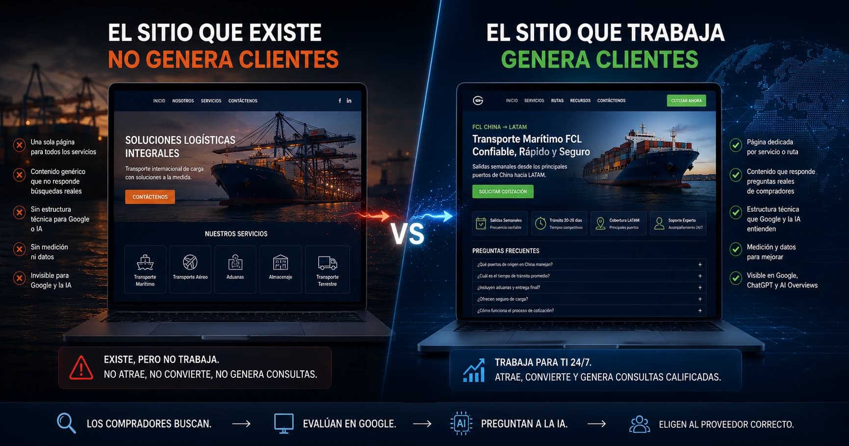 The site that exists vs the site that works — digital infrastructure for logistics companies in LATAM